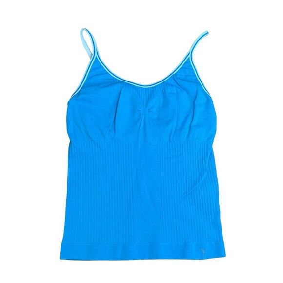 Danskin Now Athletic Ribbed Knit Tank Top Blue White Sleeveless Self Bra M - Picture 1 of 4